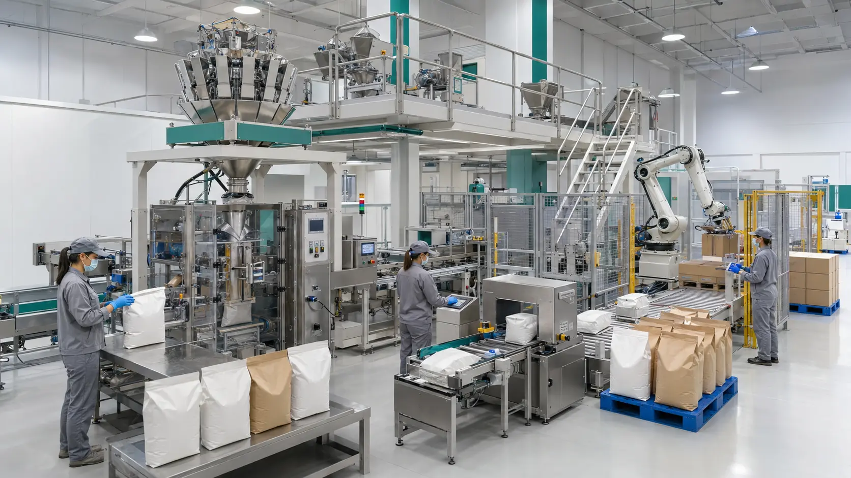 Automated cat litter packaging line